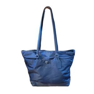 Coach Large Bag Purse Blue Nylon and Leather Handbag Tote A1777-F57903
